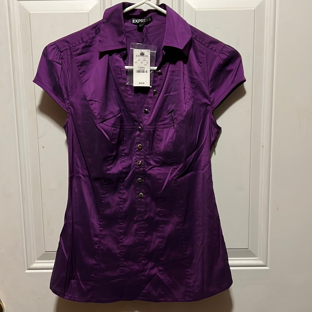 New with Tags Express Deep Purple Blouse with Silver Buttons Size XS